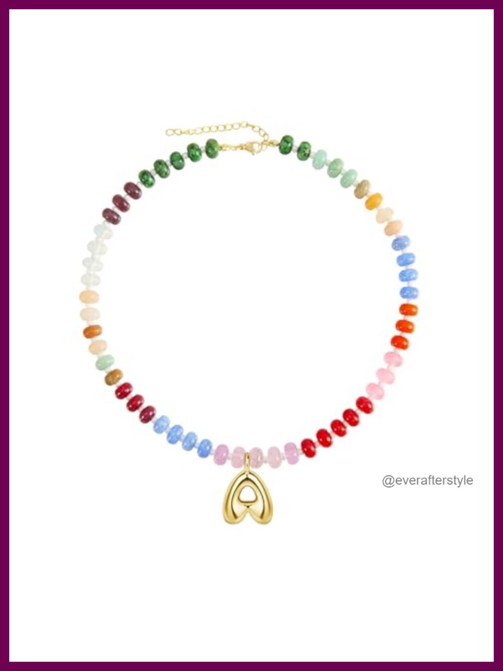 Handmade Boho Beaded Initial Pendant Necklace 14K Gold-Plated Natural Stone